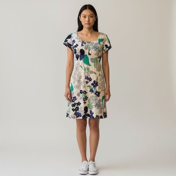 Boden Floral Mini Dress lightweight slim fit 100% cotton unlined sz 4 Petite 4P - Picture 2 of 16